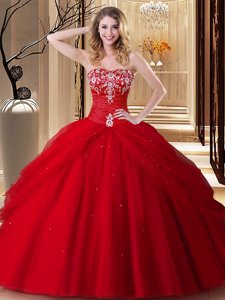 Dynamic Red Sleeveless Tulle Lace Up Vestidos de Quinceanera for Military Ball and Sweet 16 and Quinceanera