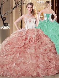 Floor Length Ball Gowns Sleeveless Champagne Quinceanera Gown Lace Up
