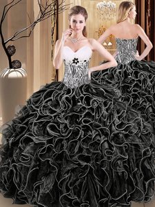 Floor Length Ball Gowns Sleeveless Black Sweet 16 Dresses Lace Up