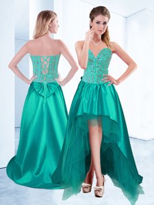 Deluxe High Low Turquoise Formal Evening Gowns Sweetheart Sleeveless Lace Up