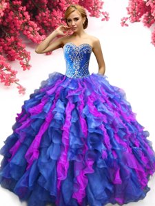 Four Piece Sleeveless Lace Up Floor Length Beading Ball Gown Prom Dress