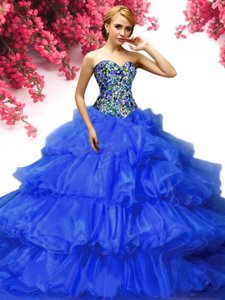 Organza Sleeveless Floor Length Ball Gown Prom Dress and Beading and Ruffled Layers