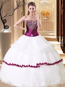 Best White Organza Lace Up Quinceanera Dresses Sleeveless Floor Length Beading