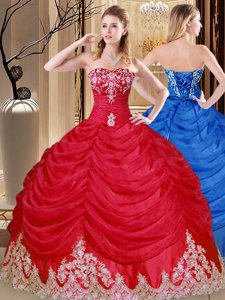 Coral Red Sleeveless Appliques and Pick Ups Floor Length Quinceanera Dresses